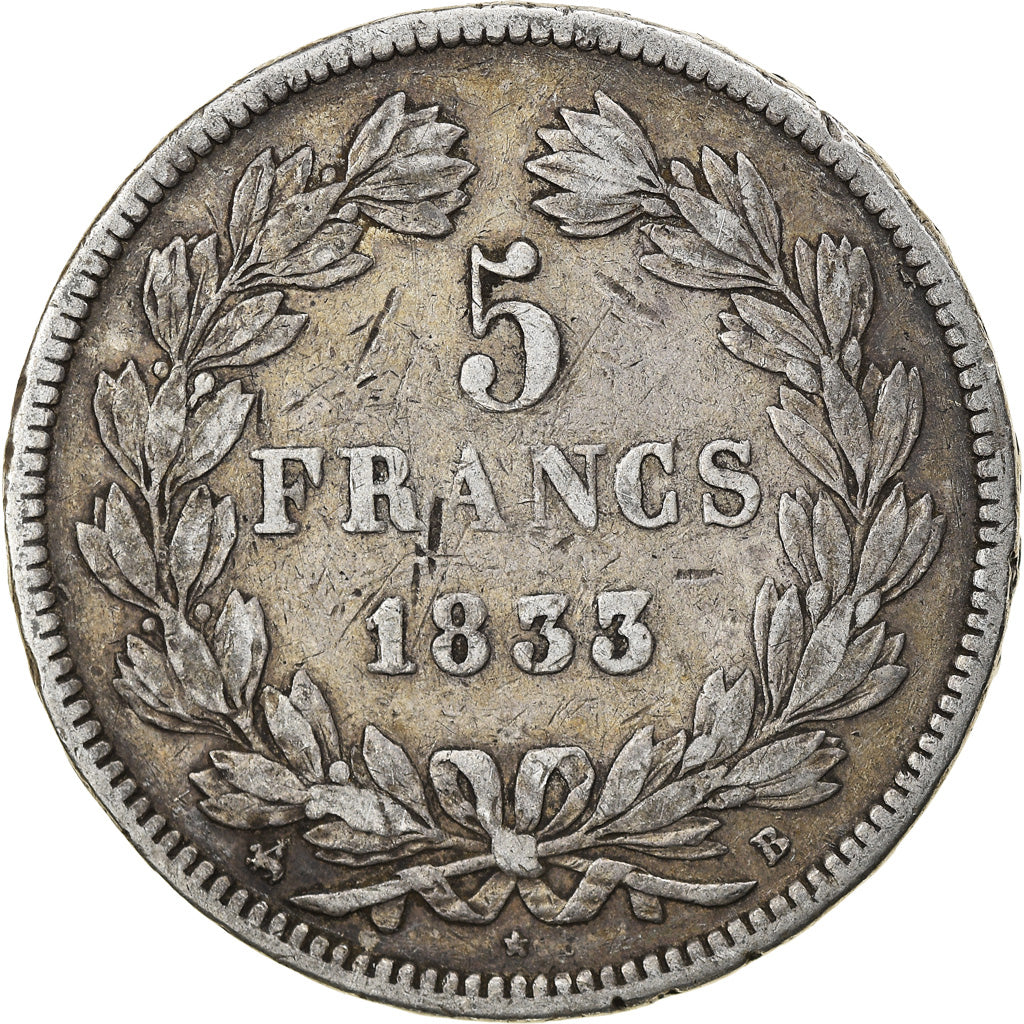 Coin, France, Louis-Philippe, 5 Francs, 1833, Rouen, VF(20-25), Silver