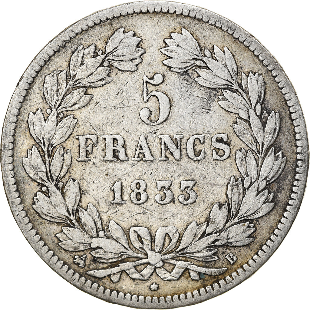 Coin, France, Louis-Philippe, 5 Francs, 1833, Rouen, VF(20-25), Silver