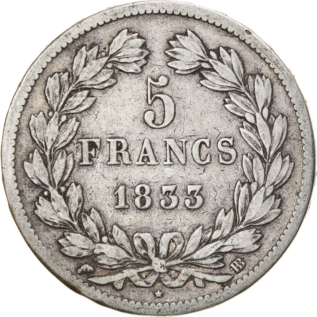 Munten, Frankrijk, Louis-Philippe, 5 Francs, 1833, Strasbourg, FR+, Zilver