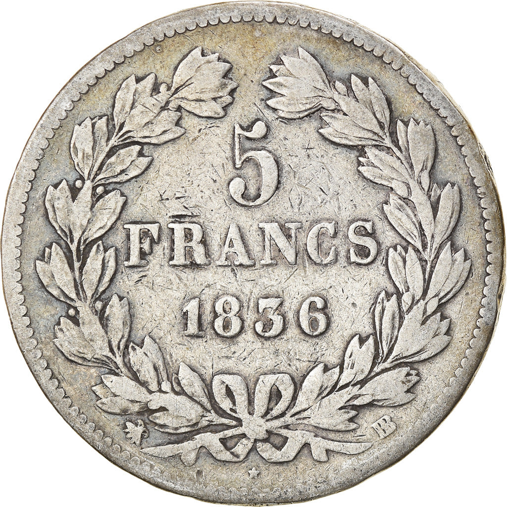 Munten, Frankrijk, Louis-Philippe, 5 Francs, 1836, Strasbourg, FR, Zilver