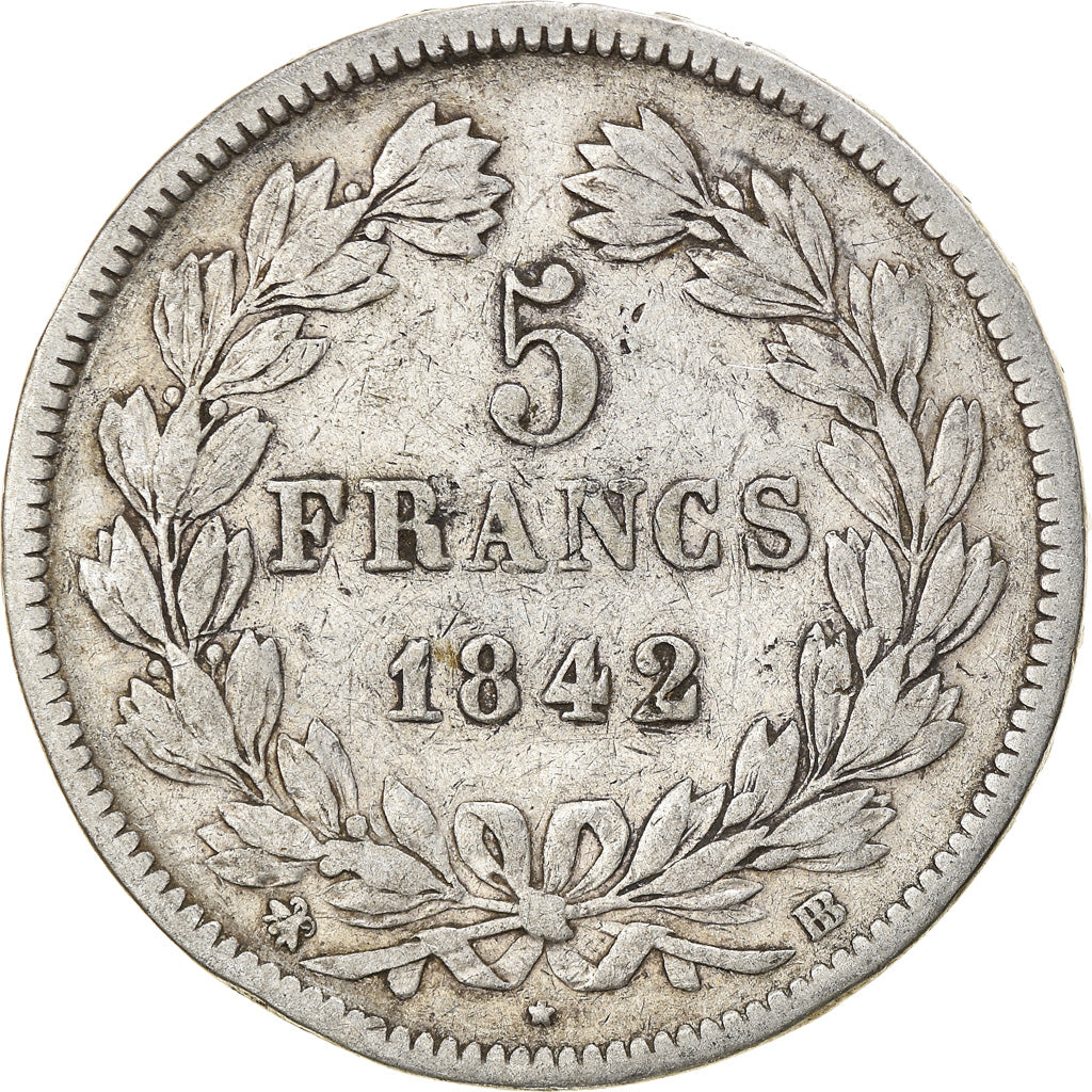 Moneta, Francia, Louis-Philippe, 5 Francs, 1842, Strasbourg, MB, Argento