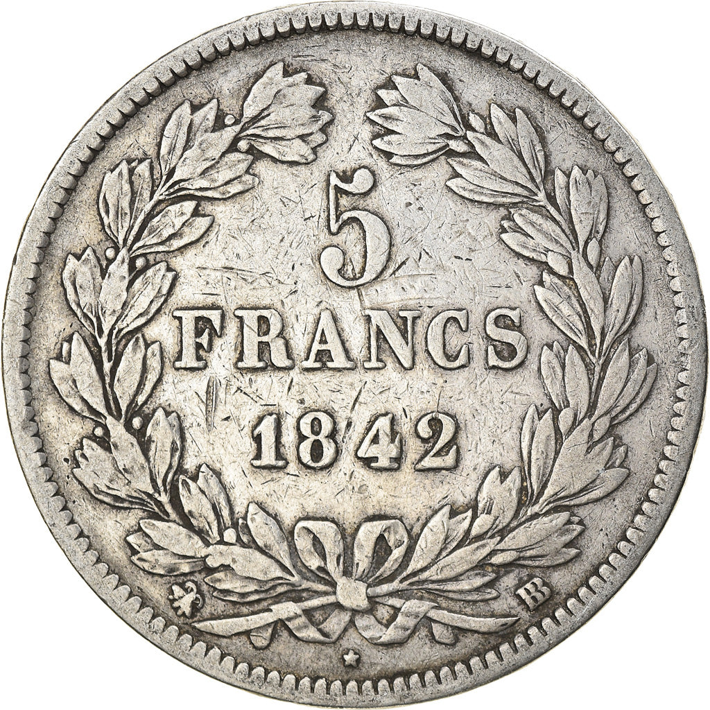 Moeda, França, Louis-Philippe, 5 Francs, 1842, Strasbourg, VF(30-35), Prata