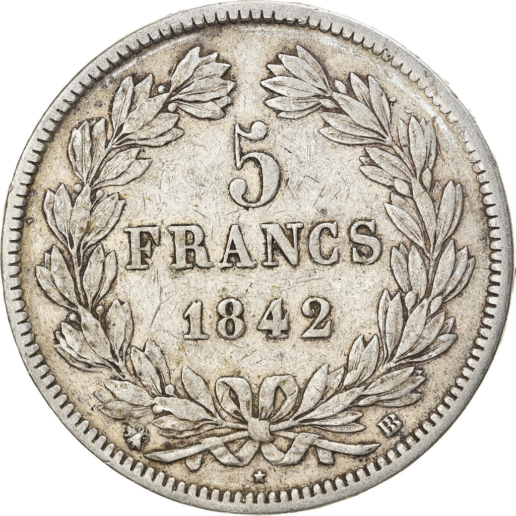 Moneta, Francia, Louis-Philippe, 5 Francs, 1842, Strasbourg, MB+, Argento