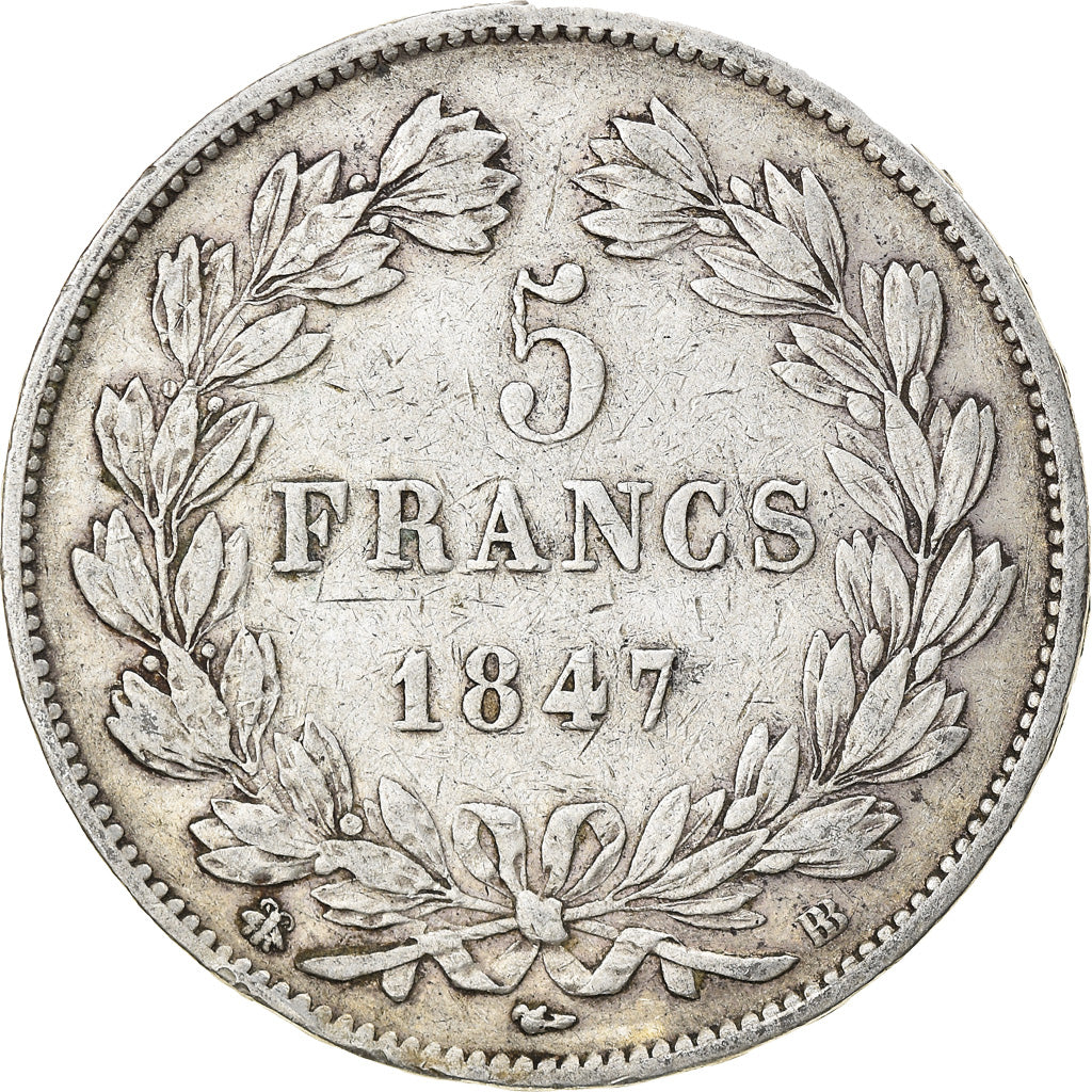 Munten, Frankrijk, Louis-Philippe, 5 Francs, 1847, Strasbourg, FR+, Zilver