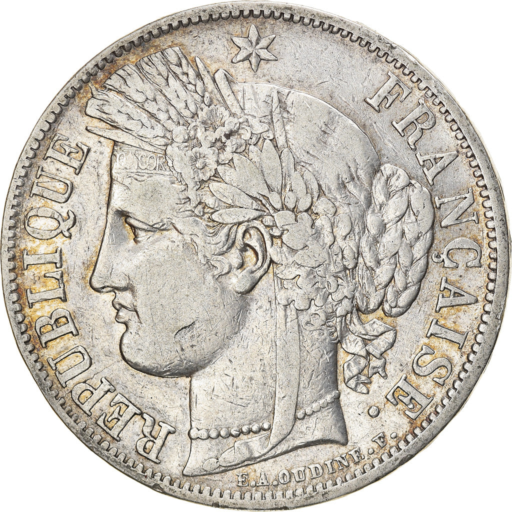 Moeda, França, Cérès, 5 Francs, 1850, Strasbourg, VF(30-35), Prata, KM:761.2