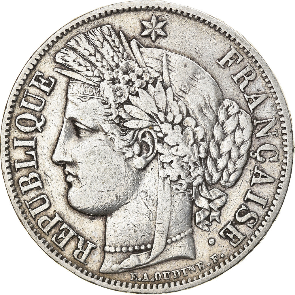 Münze, Frankreich, Cérès, 5 Francs, 1850, Strasbourg, S+, Silber, KM:761.2