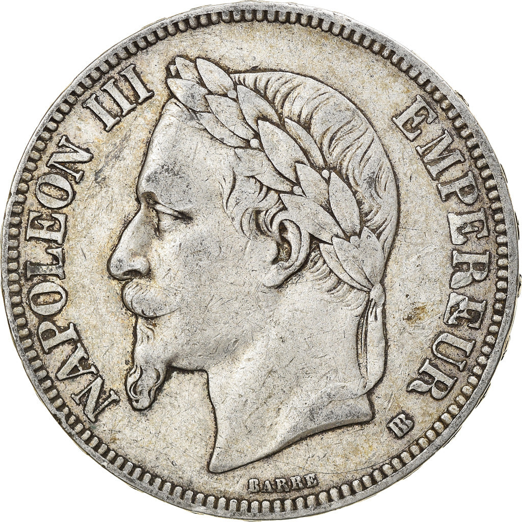 Münze, Frankreich, Napoléon III, 5 Francs, 1867, Strasbourg, SS, Silber