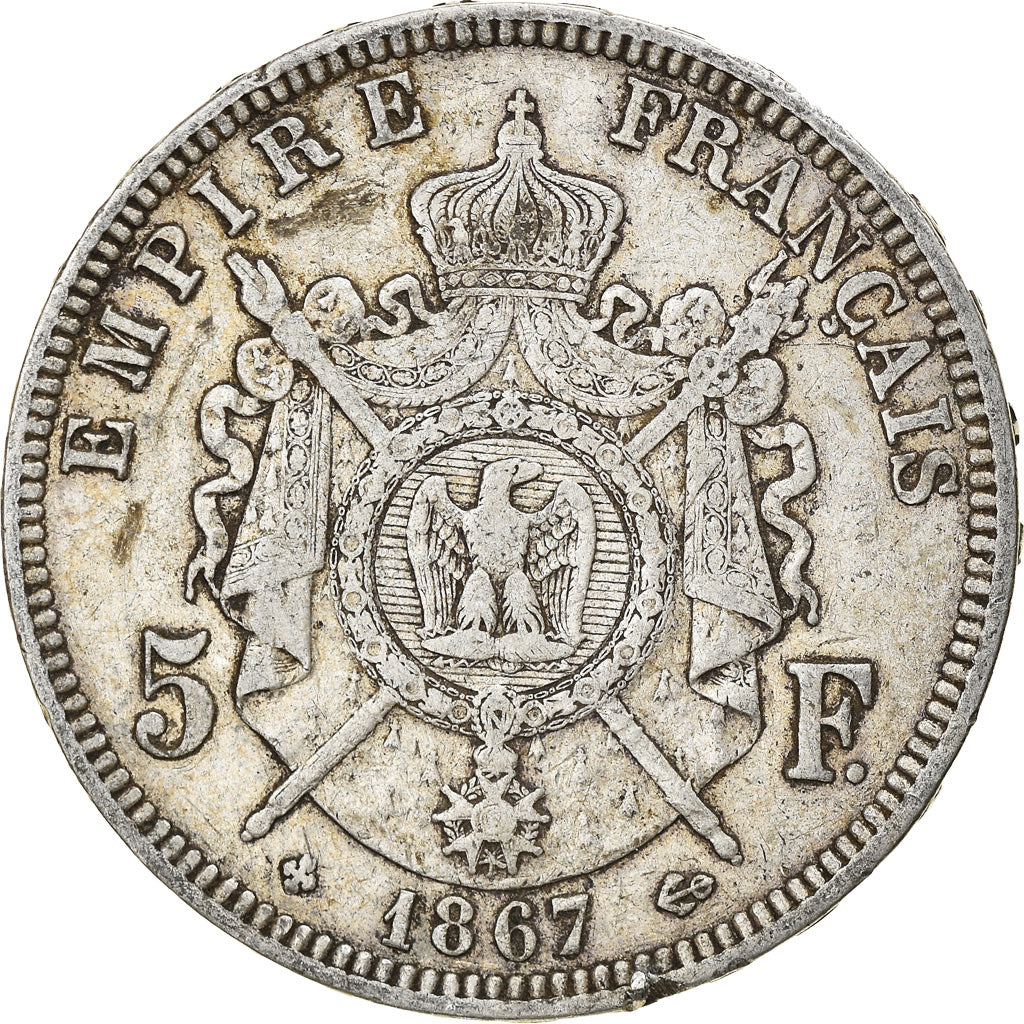 Münze, Frankreich, Napoléon III, 5 Francs, 1867, Strasbourg, SS, Silber
