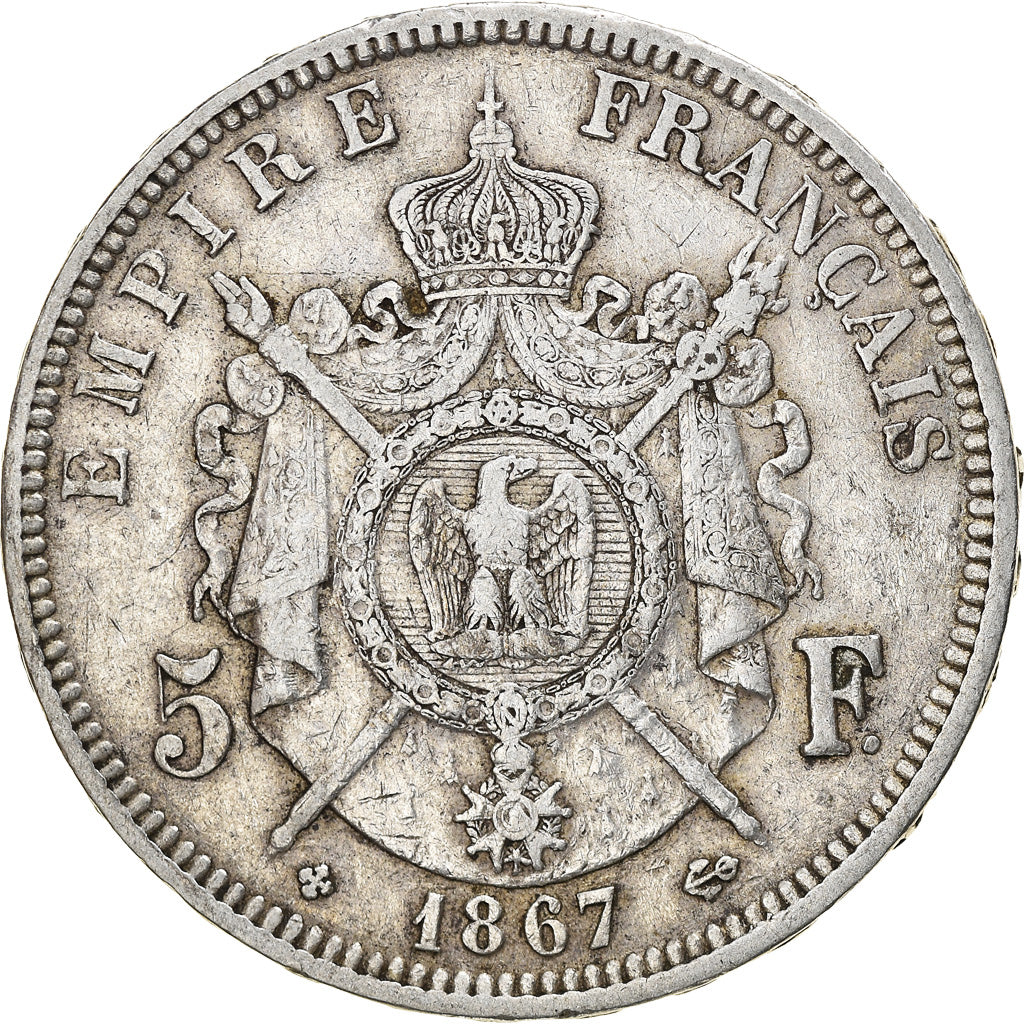 Coin, France, Napoléon III, 5 Francs, 1867, Strasbourg, EF(40-45), Silver