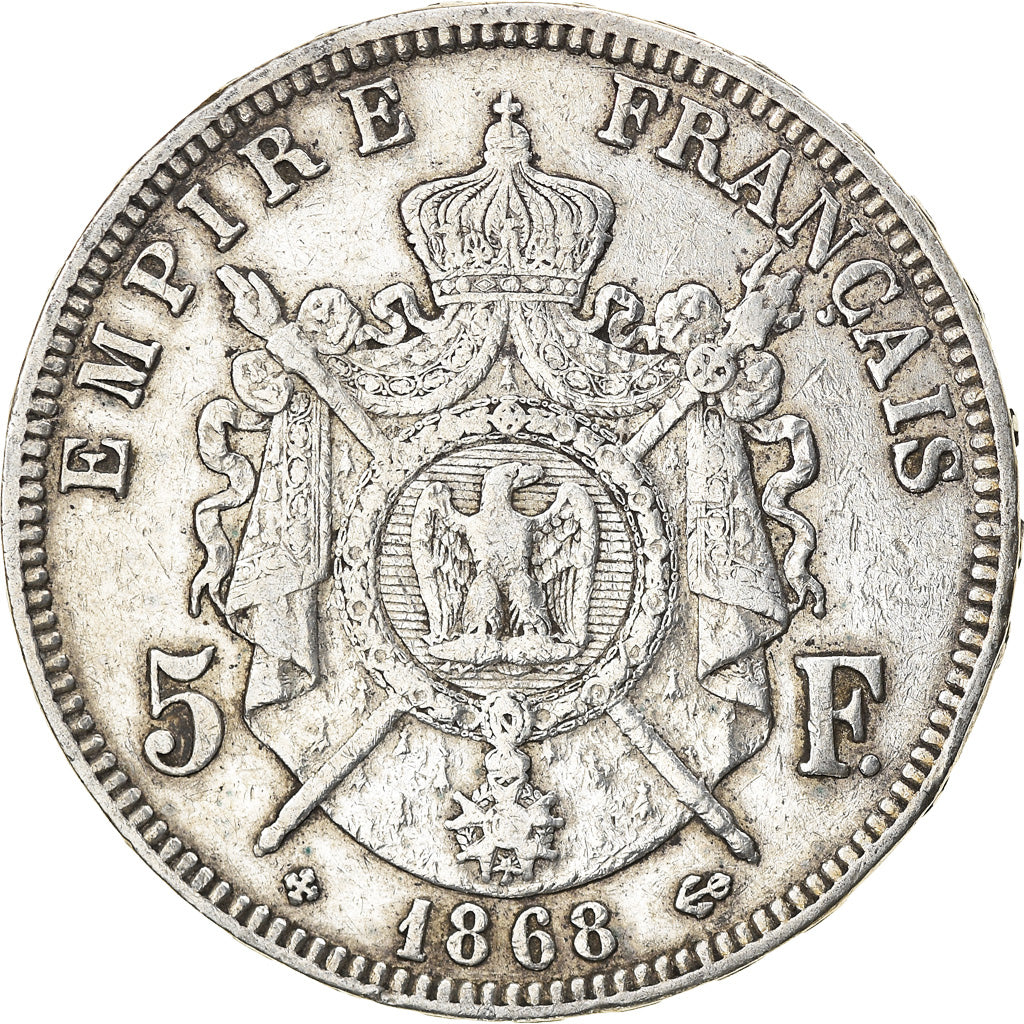 Moneta, Francia, Napoléon III, 5 Francs, 1868, Strasbourg, BB, Argento