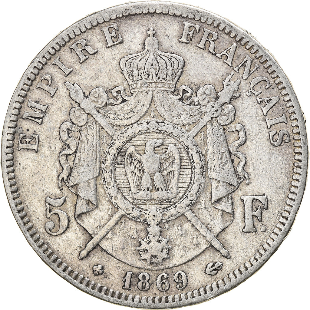 Moneta, Francia, Napoléon III, 5 Francs, 1869, Strasbourg, BB, Argento