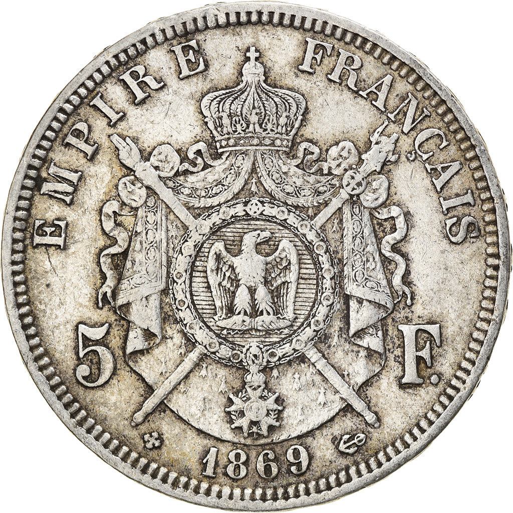 Moneta, Francia, Napoléon III, 5 Francs, 1869, Strasbourg, BB, Argento