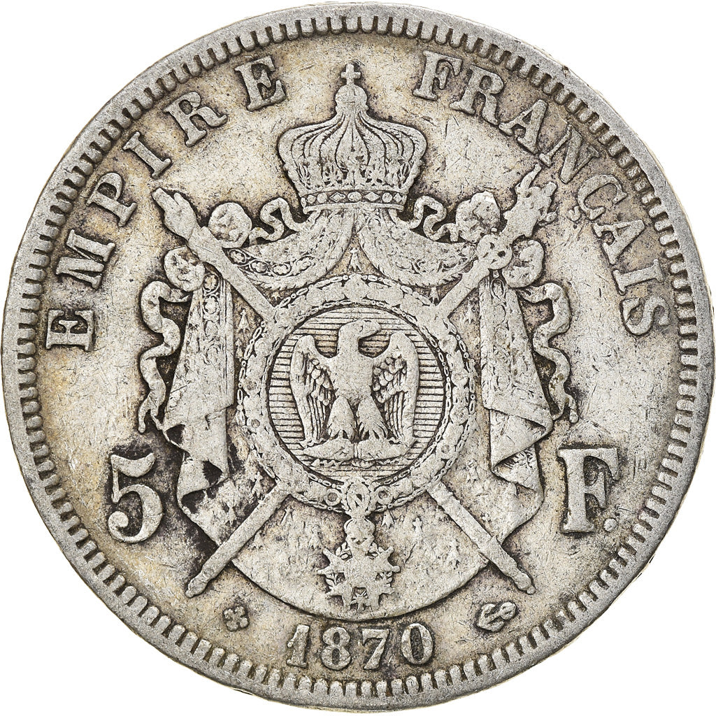Münze, Frankreich, Napoléon III, 5 Francs, 1870, Strasbourg, SS, Silber