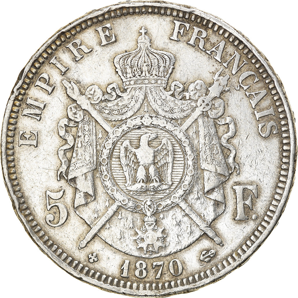 Moneta, Francia, Napoléon III, 5 Francs, 1870, Strasbourg, BB, Argento