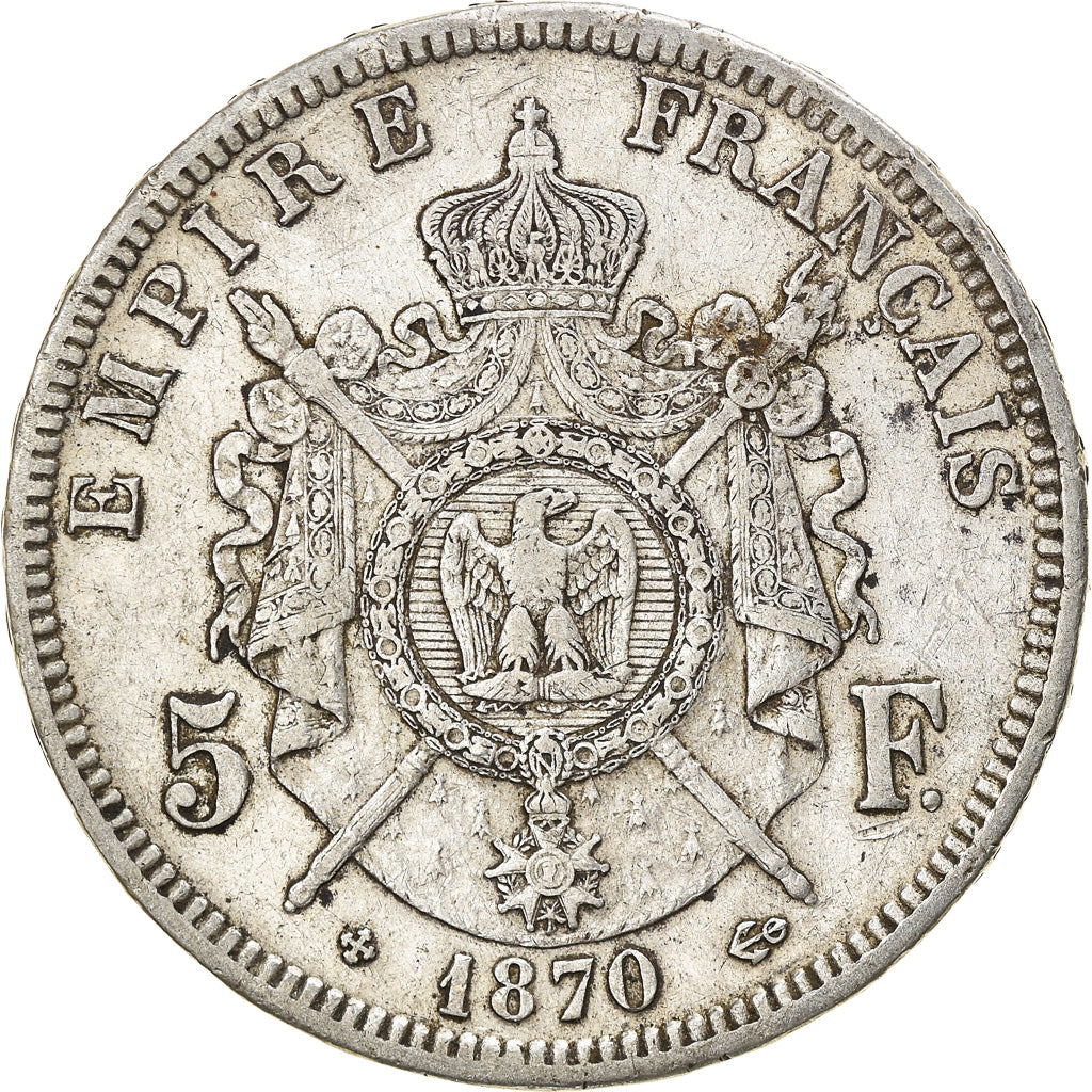 Moneta, Francia, Napoléon III, 5 Francs, 1870, Strasbourg, BB, Argento