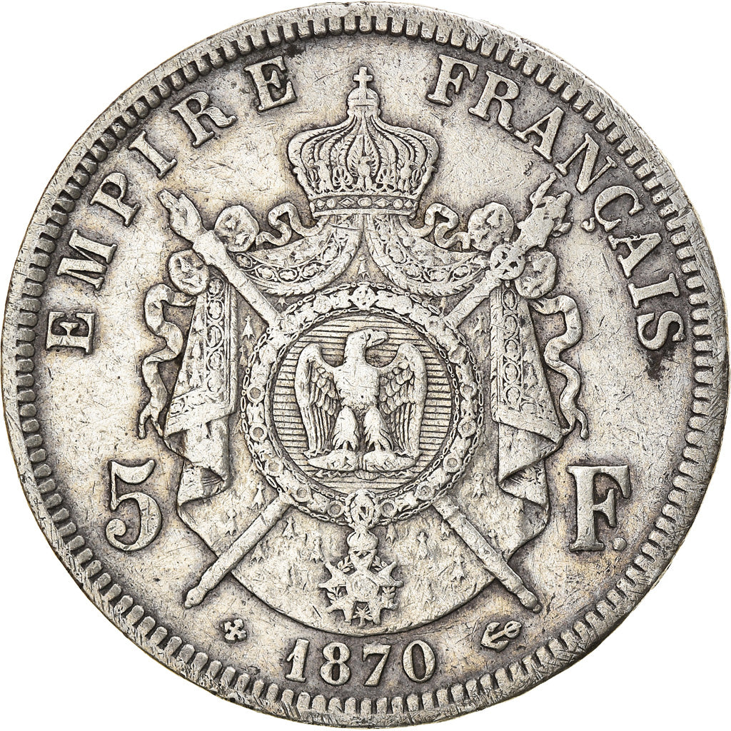 Moneta, Francia, Napoléon III, 5 Francs, 1870, Strasbourg, BB, Argento