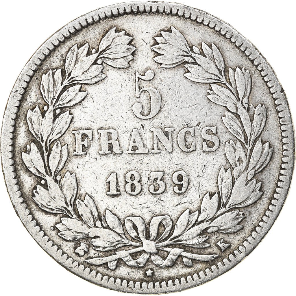 Coin, France, Louis-Philippe, 5 Francs, 1839, Bordeaux, VF(20-25), Silver