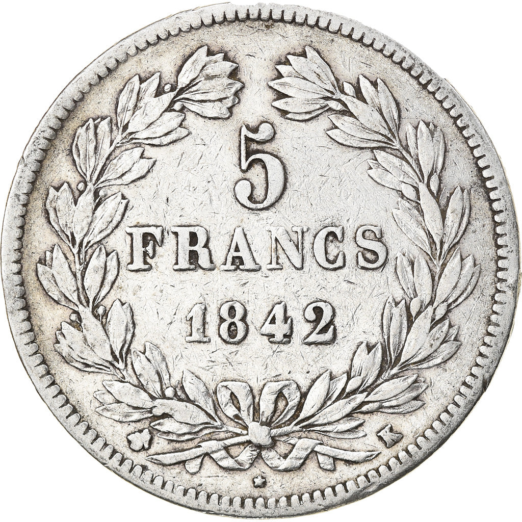 Coin, France, Louis-Philippe, 5 Francs, 1842, Bordeaux, VF(20-25), Silver