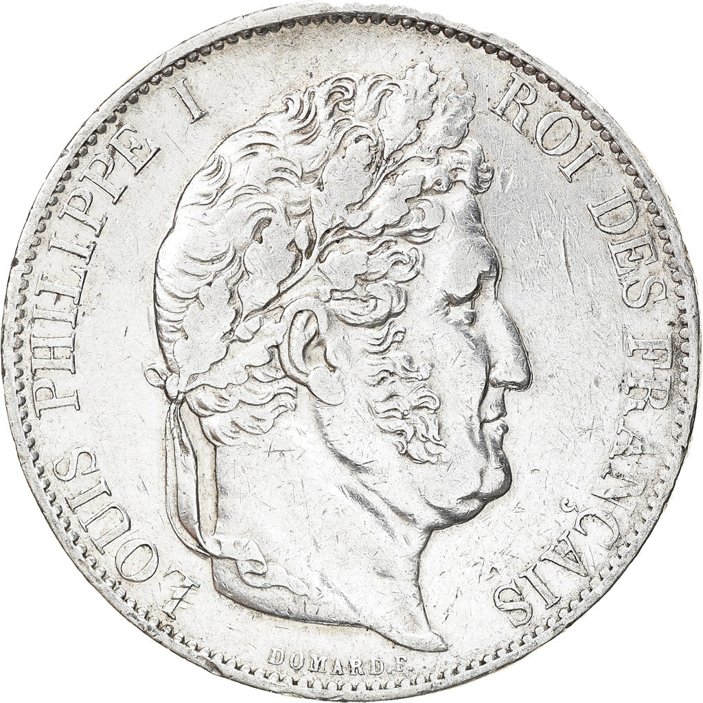 Moneta, Francia, Louis-Philippe, 5 Francs, 1845, Bordeaux, MB+, Argento