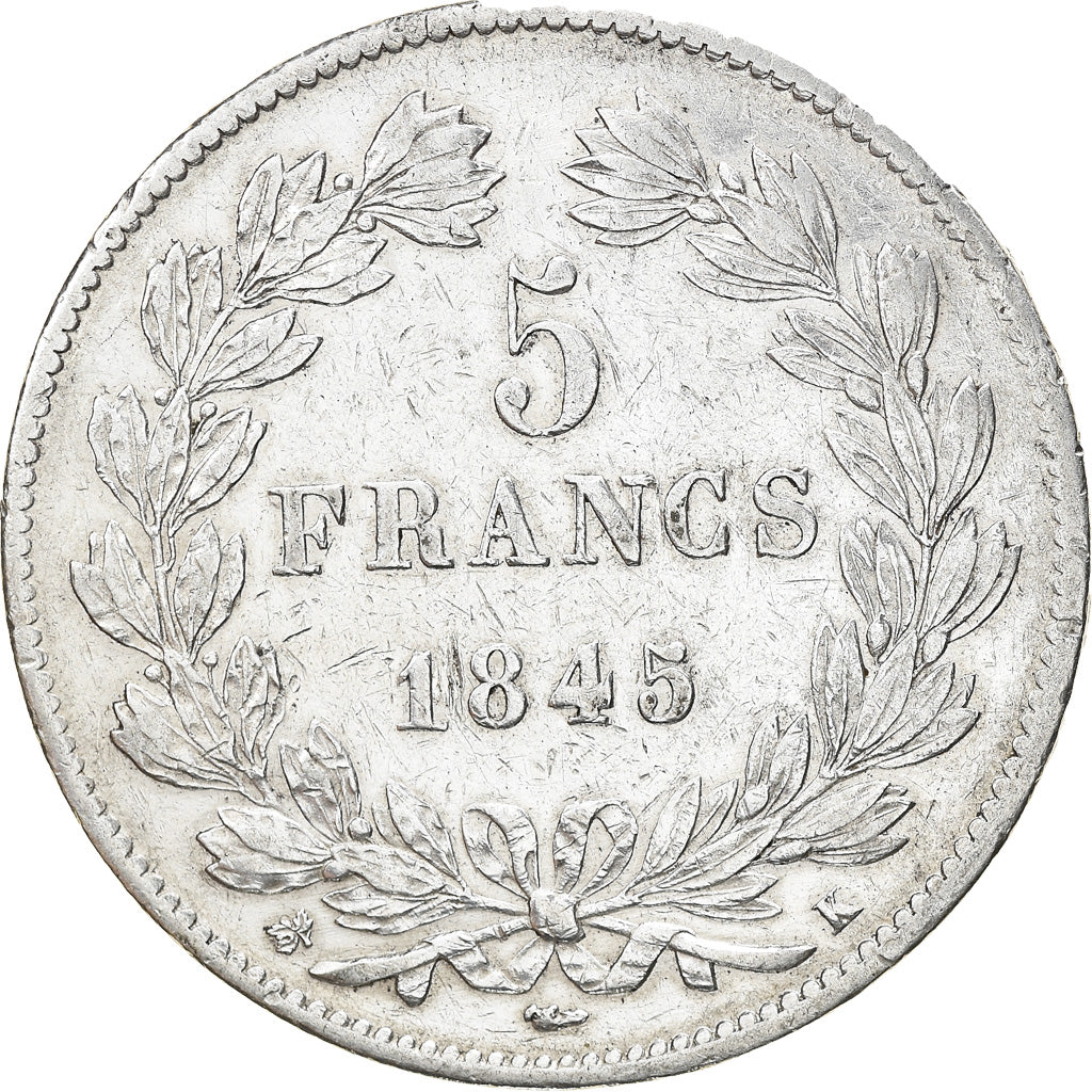 Moneta, Francia, Louis-Philippe, 5 Francs, 1845, Bordeaux, MB+, Argento