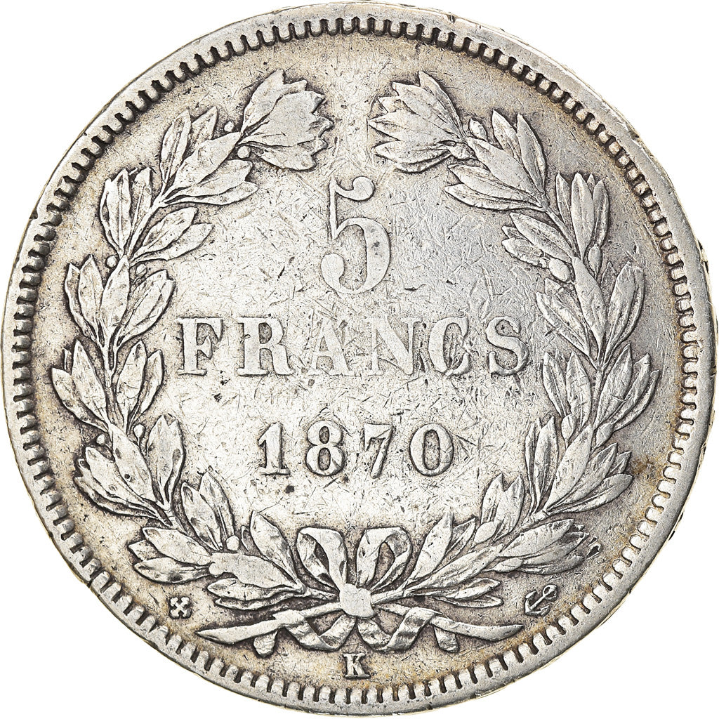 Moneta, Francia, Cérès, 5 Francs, 1870, Bordeaux, MB+, Argento, KM:818.2