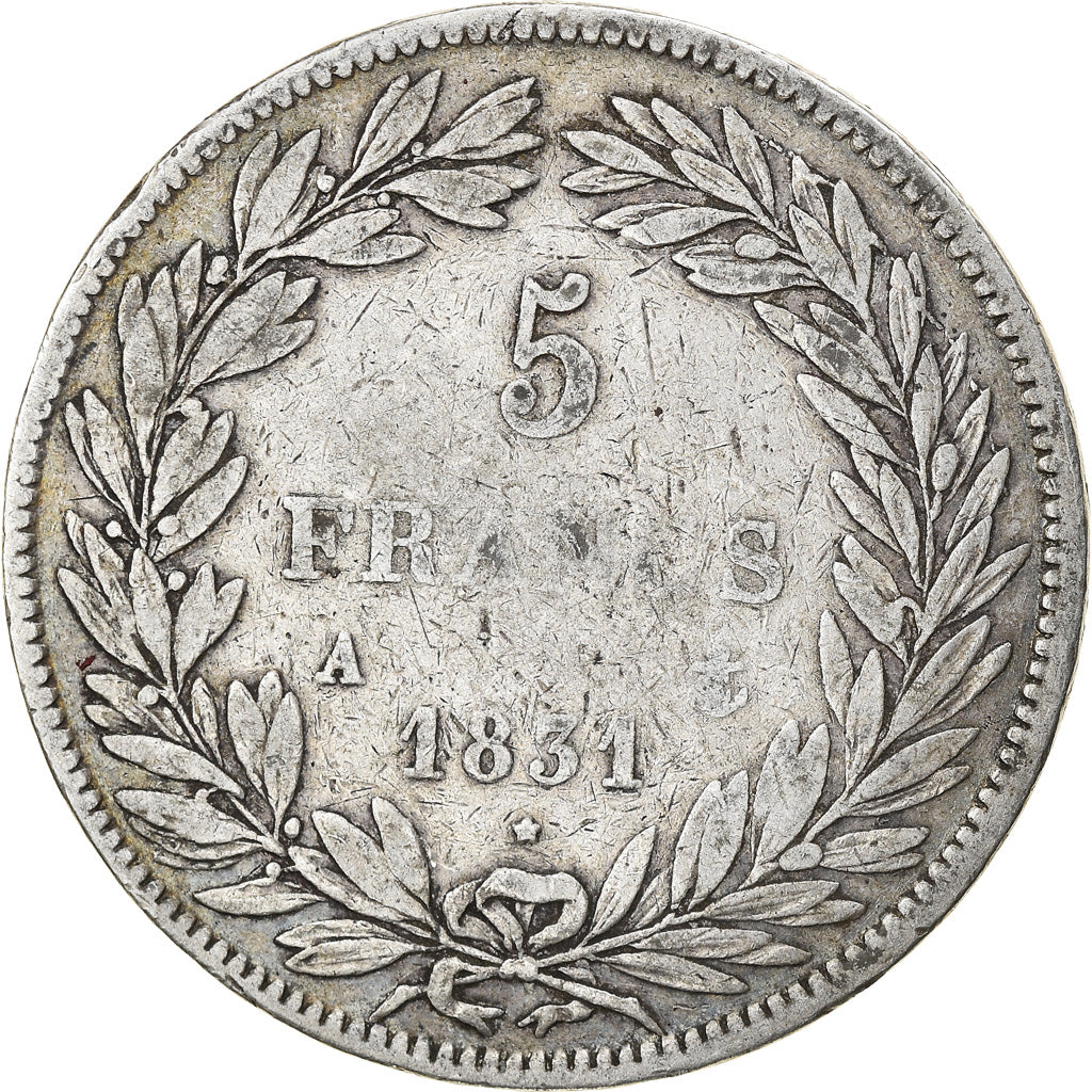 Münze, Frankreich, Louis-Philippe, 5 Francs, 1831, Paris, S, Silber, KM:735.1