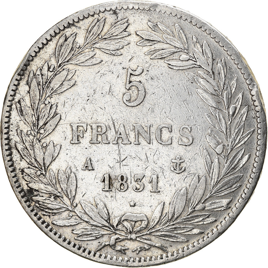 Moneta, Francia, Louis-Philippe, 5 Francs, 1831, Paris, MB+, Argento, KM:736.1