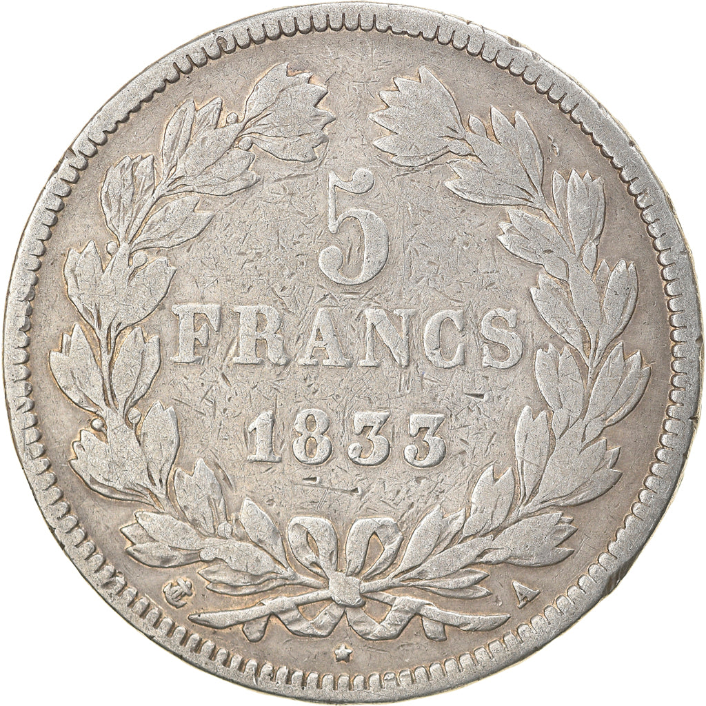 Coin, France, Louis-Philippe, 5 Francs, 1833, Paris, VF(20-25), Silver