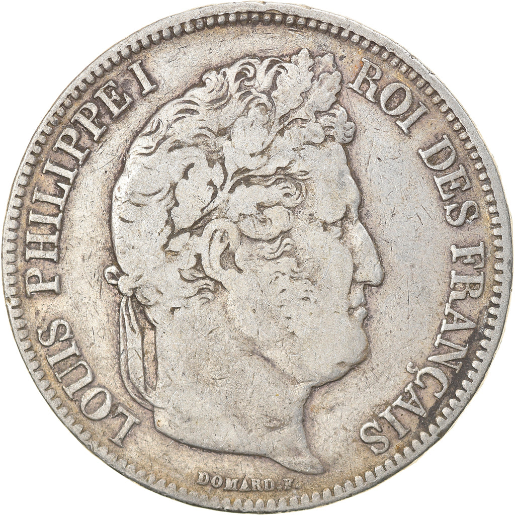 Moneda, Francia, Louis-Philippe, 5 Francs, 1833, Paris, BC+, Plata, KM:749.1