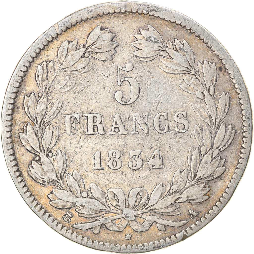 Coin, France, Louis-Philippe, 5 Francs, 1834, Paris, VF(30-35), Silver