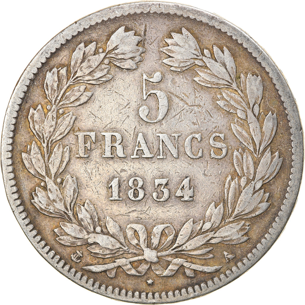 Munten, Frankrijk, Louis-Philippe, 5 Francs, 1834, Paris, FR+, Zilver, KM:749.1