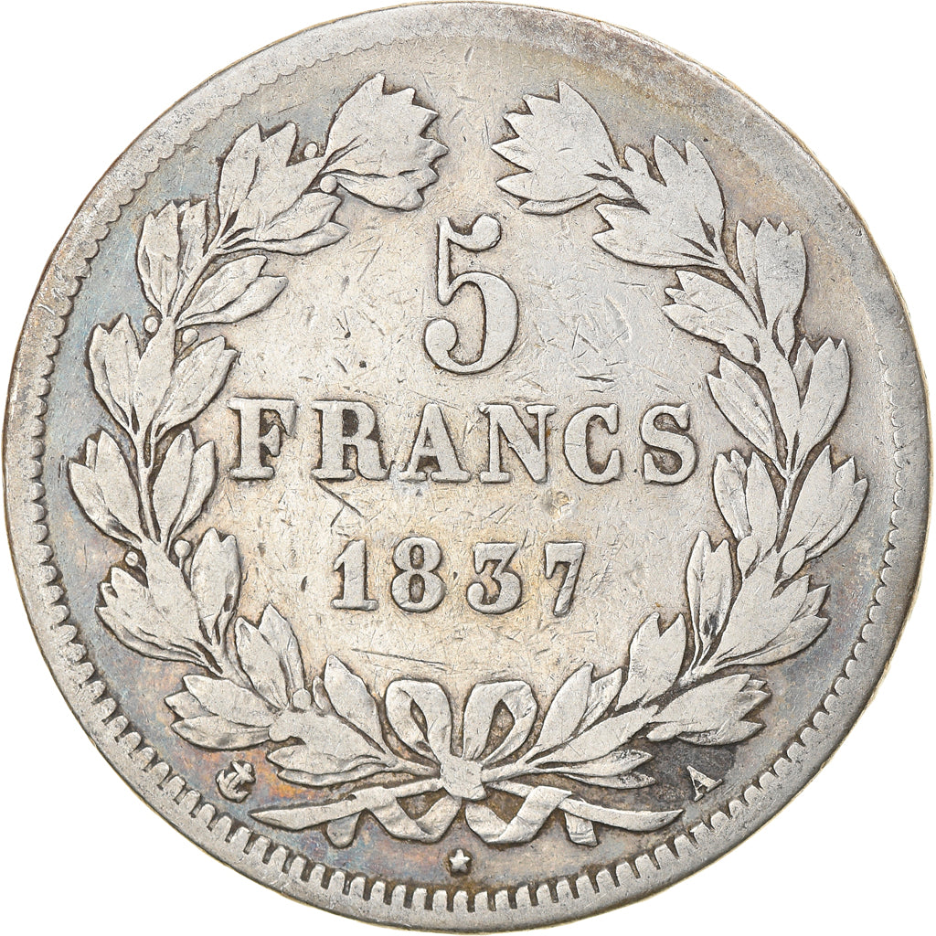 Coin, France, Louis-Philippe, 5 Francs, 1837, Paris, VF(20-25), Silver