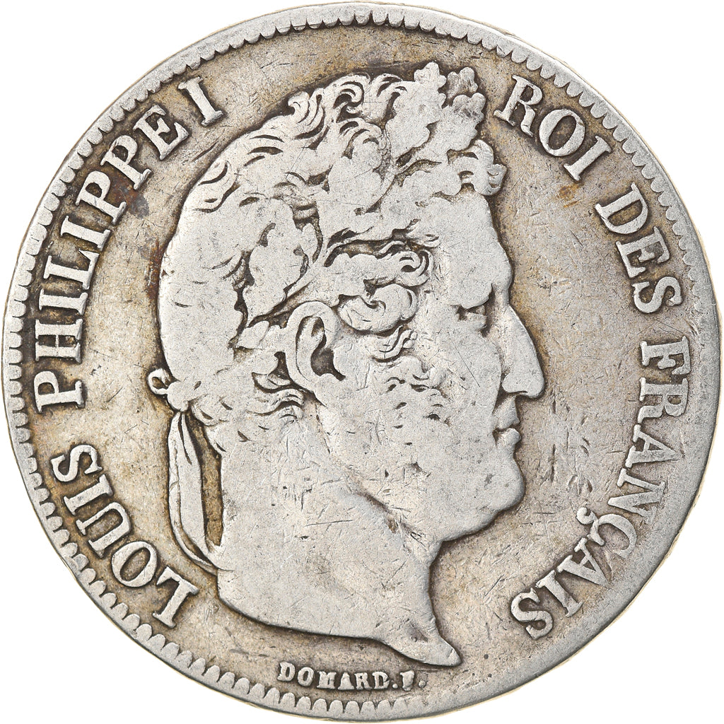 Moeda, França, Louis-Philippe, 5 Francs, 1837, Paris, VF(20-25), Prata