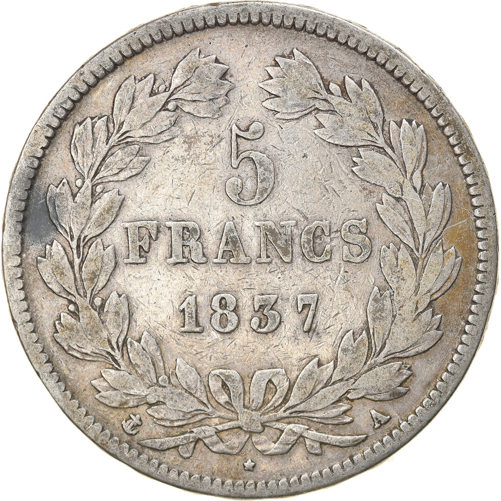 Monnaie, France, Louis-Philippe, 5 Francs, 1837, Paris, TB, Argent, Gadoury:678