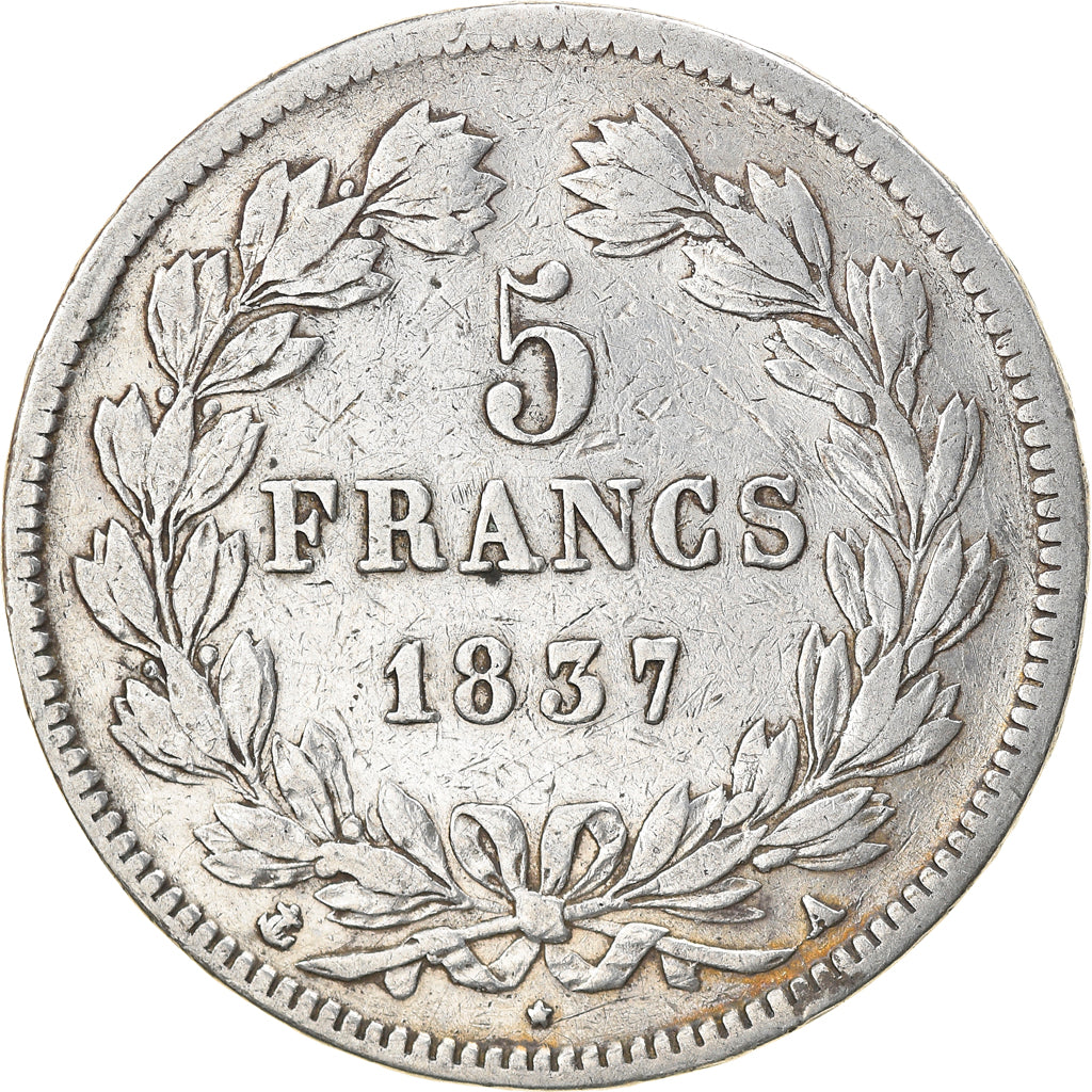 Monnaie, France, Louis-Philippe, 5 Francs, 1837, Paris, TB, Argent, Gadoury:678