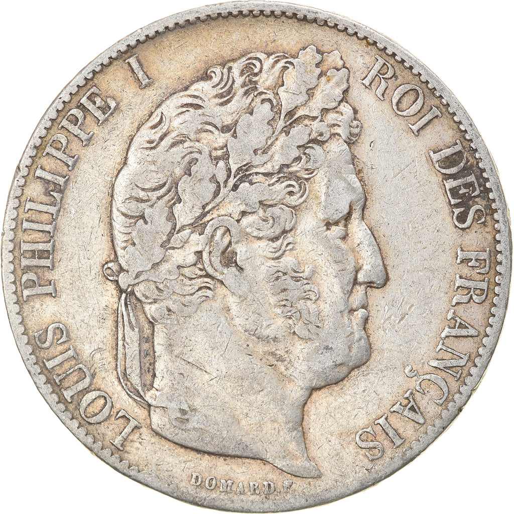 Moneta, Francia, Louis-Philippe, 5 Francs, 1844, Paris, MB+, Argento, KM:749.1