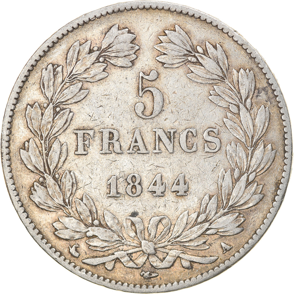 Moneta, Francia, Louis-Philippe, 5 Francs, 1844, Paris, MB+, Argento, KM:749.1