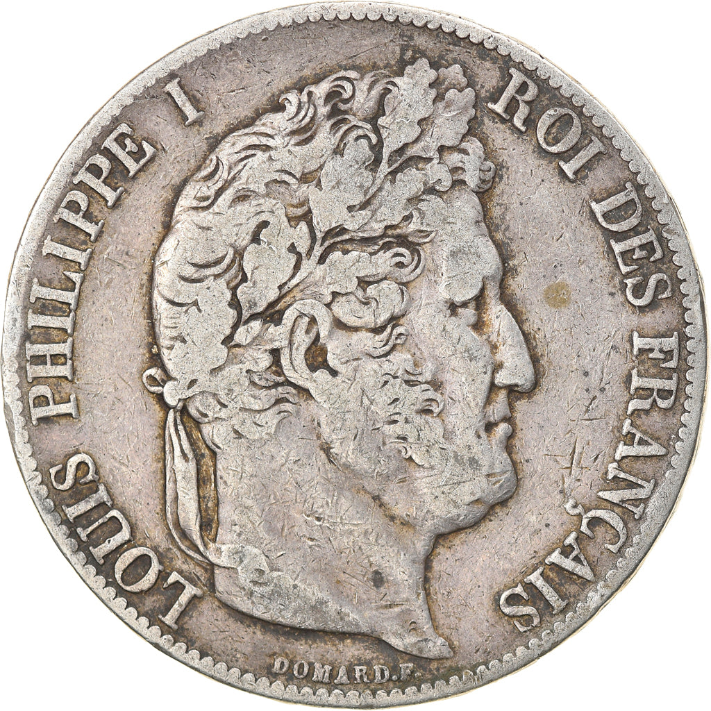Moneta, Francia, Louis-Philippe, 5 Francs, 1845, Paris, MB, Argento, KM:749.1