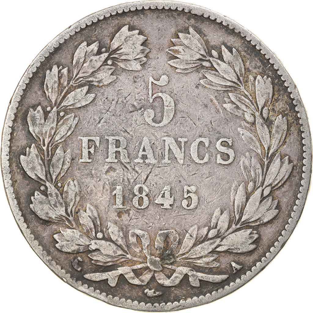 Moneta, Francia, Louis-Philippe, 5 Francs, 1845, Paris, MB, Argento, KM:749.1