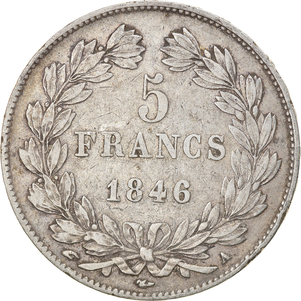 Moneda, Francia, Louis-Philippe, 5 Francs, 1846, Paris, BC+, Plata, KM:749.1
