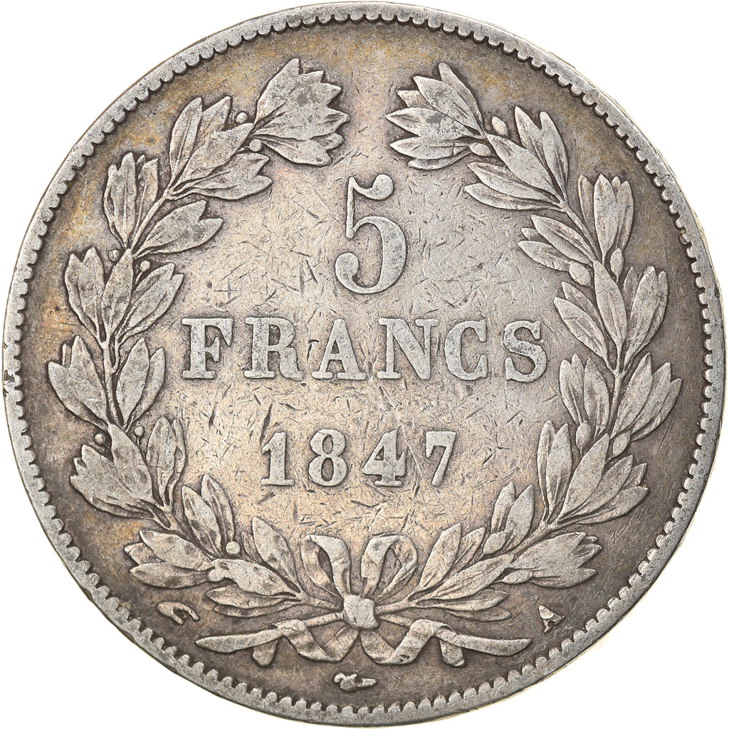 Moeda, França, Louis-Philippe, 5 Francs, 1847, Paris, VF(30-35), Prata