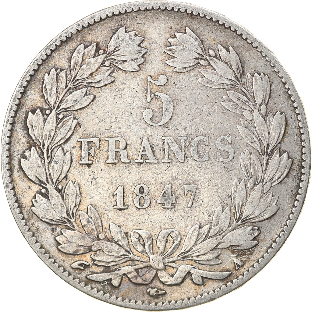Moeda, França, Louis-Philippe, 5 Francs, 1847, Paris, VF(30-35), Prata