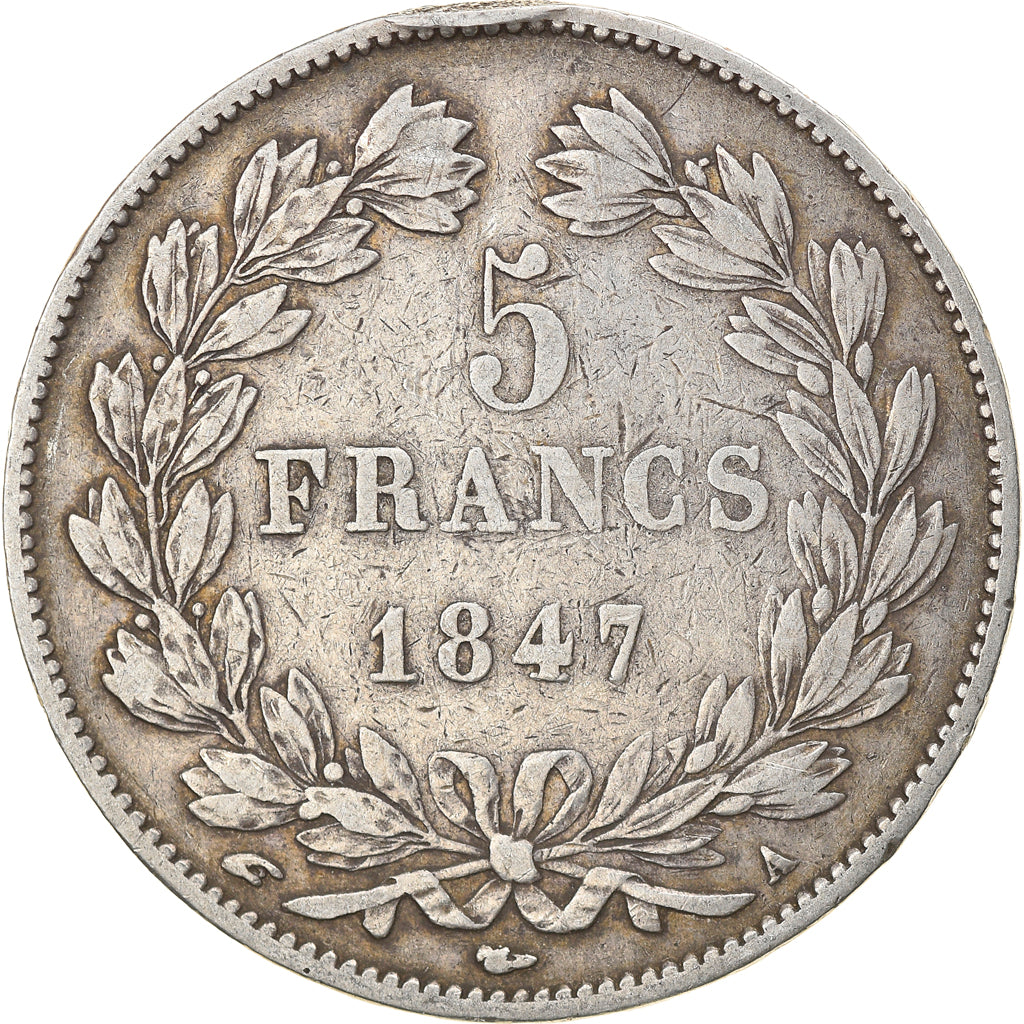 Moeda, França, Louis-Philippe, 5 Francs, 1847, Paris, VF(30-35), Prata