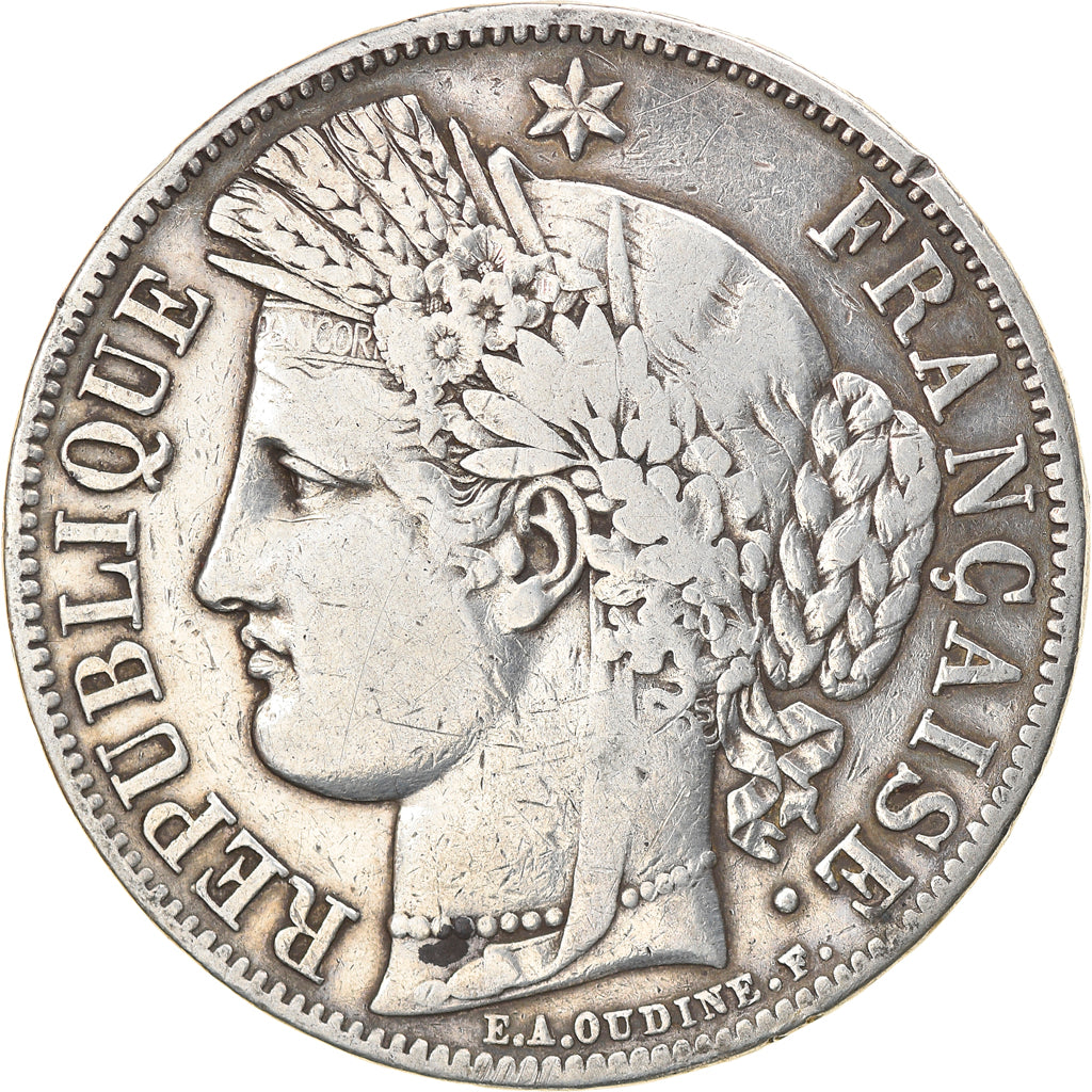 Moneta, Francia, Cérès, 5 Francs, 1849, Paris, MB+, Argento, KM:761.1