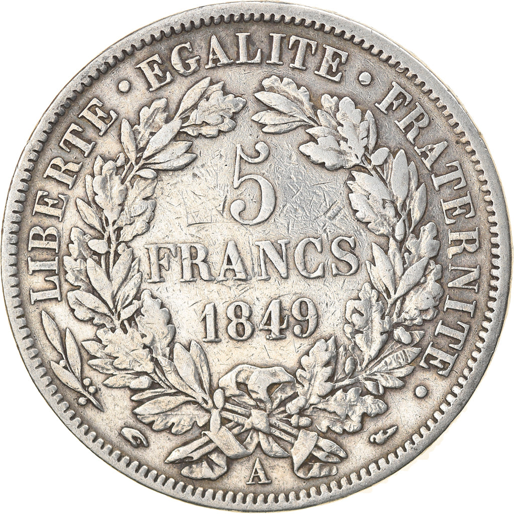 Moneta, Francia, Cérès, 5 Francs, 1849, Paris, MB+, Argento, KM:761.1