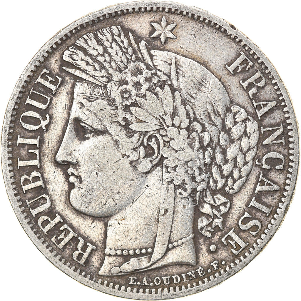 Moneta, Francia, Cérès, 5 Francs, 1849, Paris, MB+, Argento, KM:761.1