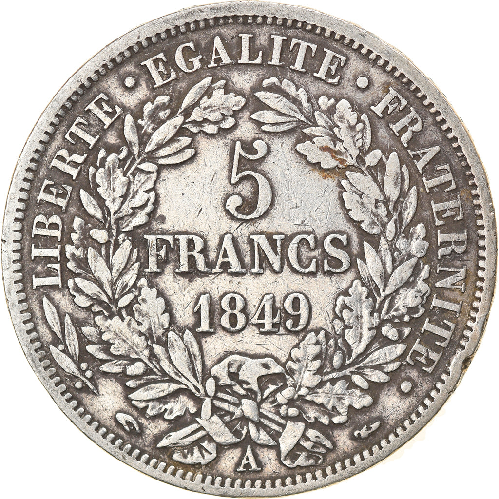 Moneta, Francia, Cérès, 5 Francs, 1849, Paris, MB+, Argento, KM:761.1