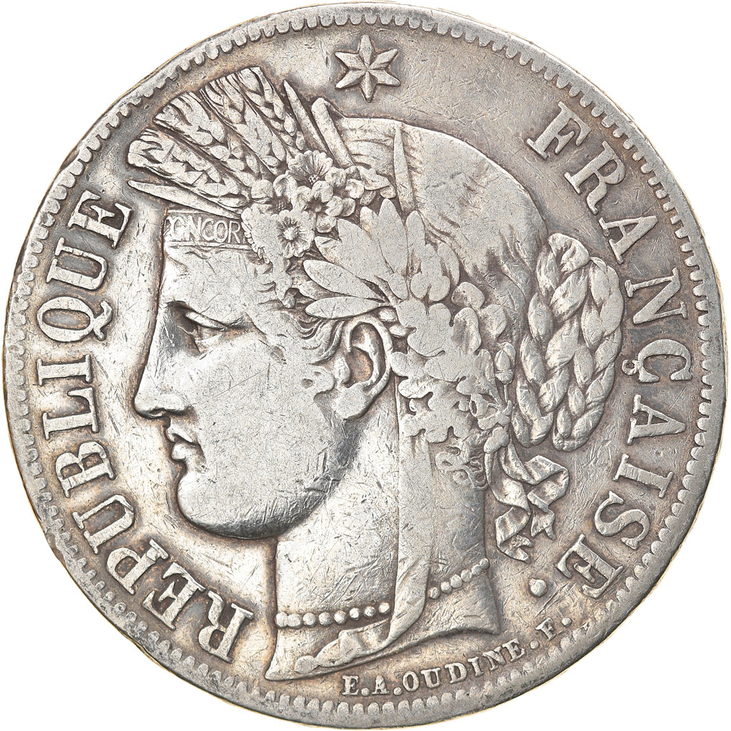 Moeda, França, Cérès, 5 Francs, 1849, Paris, VF(30-35), Prata, KM:761.1