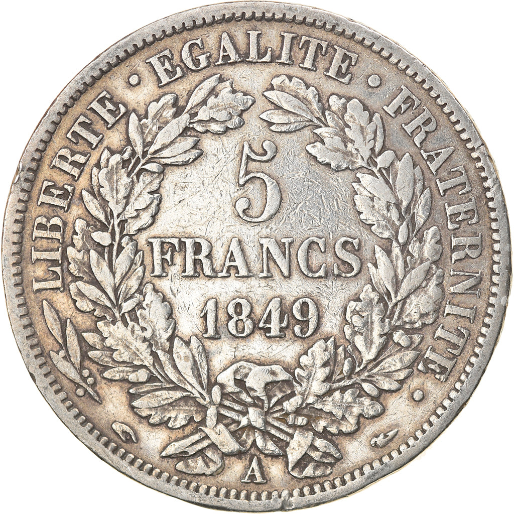 Moeda, França, Cérès, 5 Francs, 1849, Paris, VF(30-35), Prata, KM:761.1
