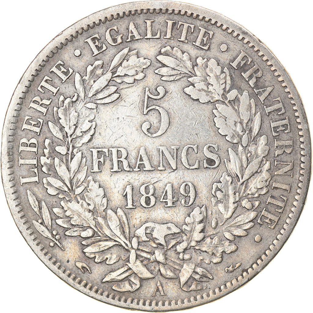 Moneta, Francia, Cérès, 5 Francs, 1849, Paris, BB, Argento, KM:761.1